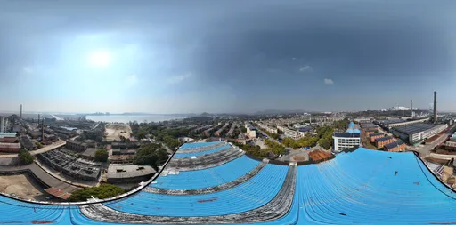 Abandoned factory roof sunshine clouds
