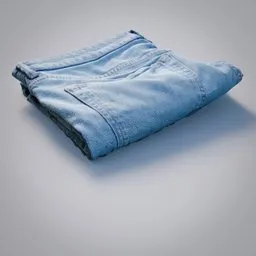 "Blue folded jeans 3D model for Blender 3D. Ideal for wardrobe decoration. Includes two front pockets and rendered with Redshift renderer."