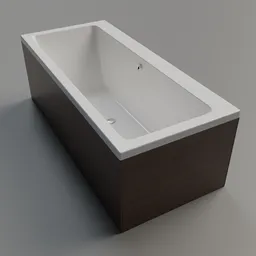 Modern 3D-rendered built-in bathtub with sleek dark oak exterior, ideal for contemporary bathroom designs.