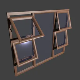 Adjustable 3D aluminum window model for Blender with half-height openings and centered handles, box-cutter compatible.