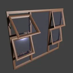 "Aluminum window 3D model for Blender 3D - P7tt - x. Featuring a close up of a window with a mirror and a window frame, this passive house window is made from mechanical parts and can be adjusted with empties. Use the box cutter to boolean gaps in the wall. Perfect for architectural visualization."