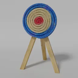 Detailed 3D Blender model of a straw archery target on tripod, customizable colors, realistic textures, for bow practice.