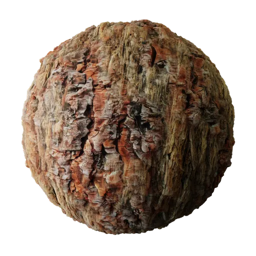High-resolution PBR tree bark texture for 3D modeling in Blender, includes detailed displacement for realism.