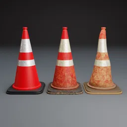 Highly detailed Blender 3D model of new and weathered traffic cones with realistic textures for urban design.