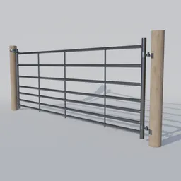 Realistic Blender 3D model of an animated metal field gate with latch controls, perfect for virtual fencing.