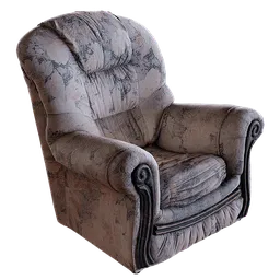 "Explore our antique furniture collection with the Old Armchair scan 3D model for Blender 3D. Add detailed, old and wrinkled character to your interiors with this complete retopologized model featuring quint, curved body and west slav features."