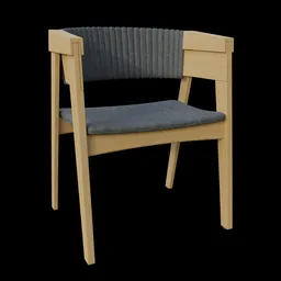 "Highly detailed wooden Chair Midi model for Blender 3D, featuring a striking grey and black seat combination. Inspired by Toss Woollaston and Per Kirkeby, this modern design boasts crisp renderings and sharp edges."
