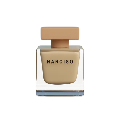 Realistic 3D model of a square bottle labeled 'Narciso' for Blender rendering, in utility category.