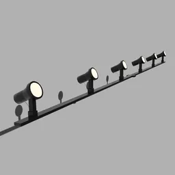 "Modern Ceiling Lights 3D Model for Blender 3D - Detailed product image of four monochrome lights on a pole, perfect for theatre equipment in modern interiors."