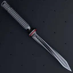 Detailed 3D rendering of a twisted tri-blade tactical knife with a textured handle, suitable for Blender 3D projects.