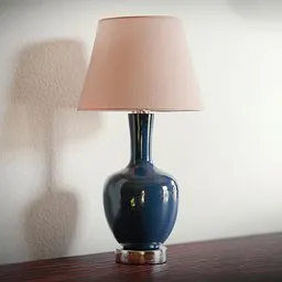Detailed Blender 3D model showcasing a procedural textured table lamp with a conical shade and glossy base.