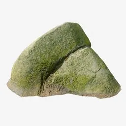 "Forest Rock Pack Part 3.2: 3D model featuring a large rock covered in moss, suitable for leafy environments. Textured for Blender 3D."