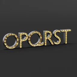 Illuminated 3D model of lightbox letters OPQRST with realistic bulbs for Blender rendering.