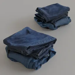 Detailed Blender 3D model featuring two piles of realistic scanned folded denim jeans.