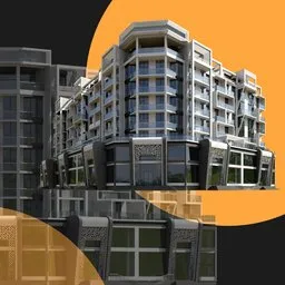 Modern multi-story residential building 3D model showcase, crafted for Blender with intricate architectural details.