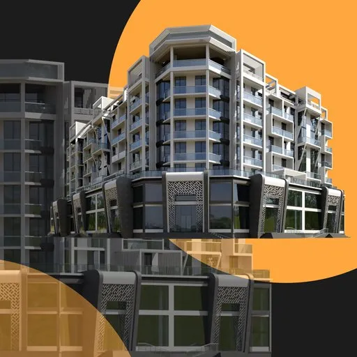 Modern multi-story residential building 3D model showcase, crafted for Blender with intricate architectural details.