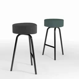 Detailed 3D rendering of modern upholstered bar stools in Blender, showcasing texture and design.