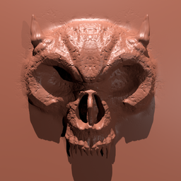 3D sculpting brush imprint of a detailed human skull emblem for model detailing in Blender.