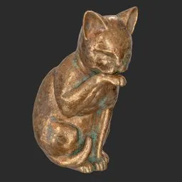 Grooming cat bronze statue