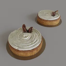 Realistic 3D model of a vanilla pecan pie with detailed toppings, perfect for Blender rendering and visualization.