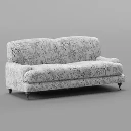 Detailed 3D model of a two-seater fabric floral patterned sofa with elegant legs, designed for Blender rendering.