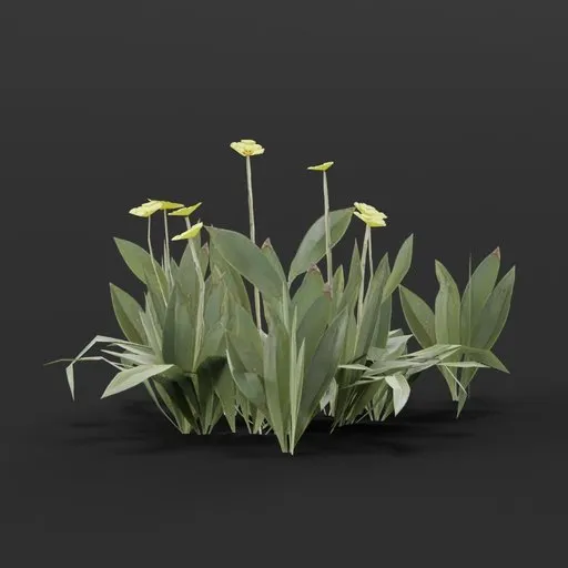 Detailed 3D model of yellow flowers and green leaves for Blender, ideal for virtual gardens and outdoor scenes.