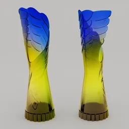 Detailed 3D model of a stylized crystal vase with blue wings for Blender renderings.