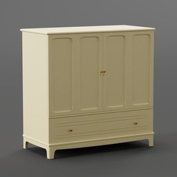 "White hall cabinet with a drawer in a 1920s cloth style, featuring smooth rounded shapes and pastel colors. 3D-model for Blender 3D based on instructions from Latvian Ikea store. Perfectly fits into any interior design."