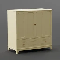 "White hall cabinet with a drawer in a 1920s cloth style, featuring smooth rounded shapes and pastel colors. 3D-model for Blender 3D based on instructions from Latvian Ikea store. Perfectly fits into any interior design."