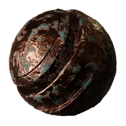 Verdigris Patina Copper PBR material for 3D rendering, featuring intricate textures and realistic metal finish, suitable for Blender.