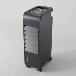 Realistic 3D model of black portable air conditioner with detailed textures suitable for close-up renders.