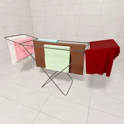 Detailed Blender 3D model of a laundry dryer with various textiles, suitable for realistic interior scenes.
