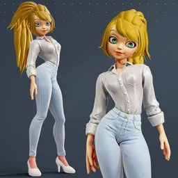 Stylized Blonde Woman in Casual Chic