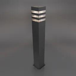 "Tall dark gray 3D model of an outdoor garden light with illuminated stripes, compatible with Blender 3D."