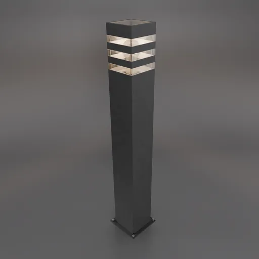 "Tall dark gray 3D model of an outdoor garden light with illuminated stripes, compatible with Blender 3D."