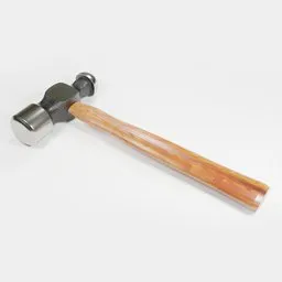 "3D model of a Hammer with a wooden handle, UV Unwrapped and Textured for Blender 3D software. This comprehensive 2D render showcases an official product photo of the hammer on a white surface, perfect for furniture or reconstruction projects. Get the best quality Hammer model with accurate details and a left-hand drive design from this reliable source."