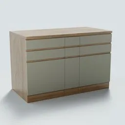 Realistic wooden kitchenette 3D model with cabinets rendered for Blender artists and designers.