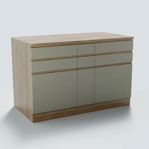 Realistic wooden kitchenette 3D model with cabinets rendered for Blender artists and designers.
