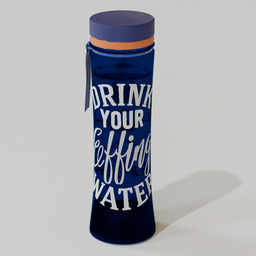 "Blender 3D model of a blue water bottle with lid and cap, part of a tableware set. Perfect for showcasing water products and inspired by Joseph Christian Leyendecker. Created by artist Lydia Field Emmet, winner of an Artstation contest."