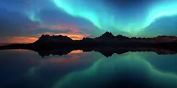 Night Aurora Mountain Lake