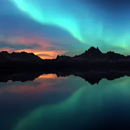 Night Aurora Mountain Lake