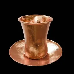 Detailed 3D render of a reflective Persian copper cup dish for decoration, compatible with Blender.