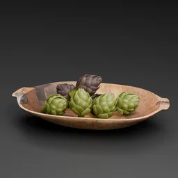 Wooden Bowl Artichokes