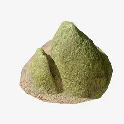 "Highly detailed 3D model of a forest rock with moss, perfect for Blender 3D environments. Part of the Rock Moss Forest Pack, with a shared texture set to save memory. Realistic landscape replica with super precise detail."