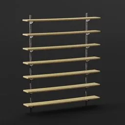 "Small Wooden Shelves - Wall Mounted 3D model for Blender 3D. Perfect for shelving needs, this model features multiple levels and a professional render. Ideal for home or office use, and reminiscent of the popular IKEA style."