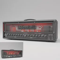 "Get ready to rock with the Randall Satan 120 Ola Englund Signature 2 Channel Tube Guitar Amplifier Head, featured in this detailed Blender 3D model. With its black exterior and striking red lights, this amplifier is perfect for any studio setting. Experience the dynamic sound and powerful bass of this official product inspired by Patrick Hall."