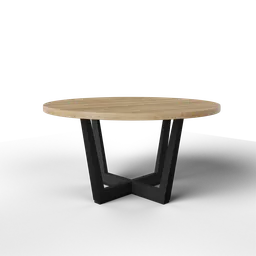 3D model of a luxury industrial-style dining table with mango wood top and black metal base, Blender compatible.