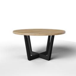 "Ida table: a luxury round dining table made of solid mango wood with a distressed natural finish and black legs. This high-detail 3D model is perfect for use in Blender 3D, featuring realistic texture and symmetry. Browse and purchase on our store website."