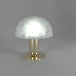 "Table Lamp Coco Republic Element Alabaster" 3D model for Blender 3D. This stunning modern table lamp features a small white mushroom-shaped shade on a gold base, made with a luxurious marble skin and highly polished steel. Perfect as indoor lighting, this model is rendered with vray shading, soft blur and glow effects, and smooth shading techniques inspired by Theodor Philipsen.
