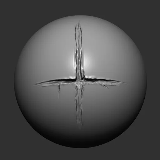 3D sculpting brush imprint of an inverted cross for detailing monstrous models in Blender.